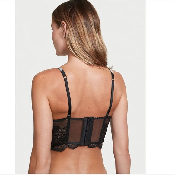 Victoria's Secret Shine 3 Piece Matching Lace Set w/ Lace Stockings - Picture 2 of 16